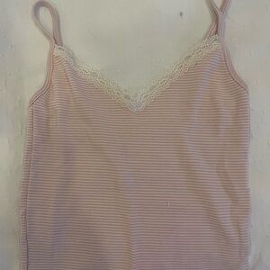 Brandy Melville Light Pink Striped Cami with Lace